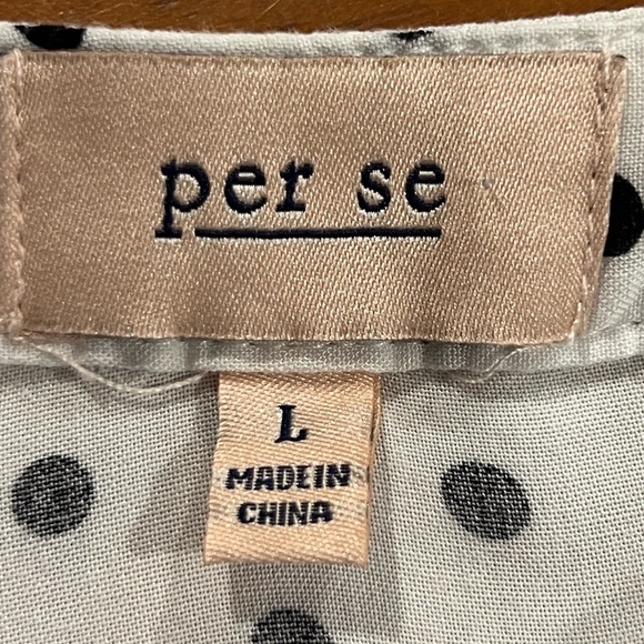 Per Se women’s v neck white black polka dot button down long sleeve blouse L - Picture 5 of 6